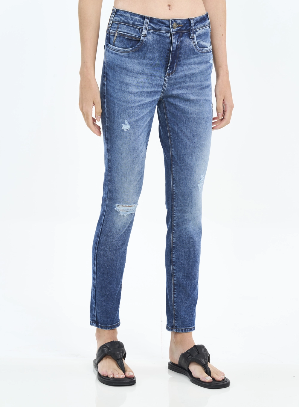 Calça Jeans Feminina Skinny Bia Com Bolsos Índigo