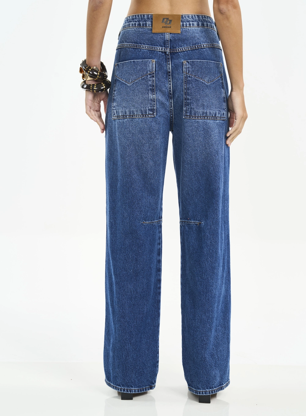 Calça Feminina Bruna Low Com Bolsos Cargo E Zíper Índigo