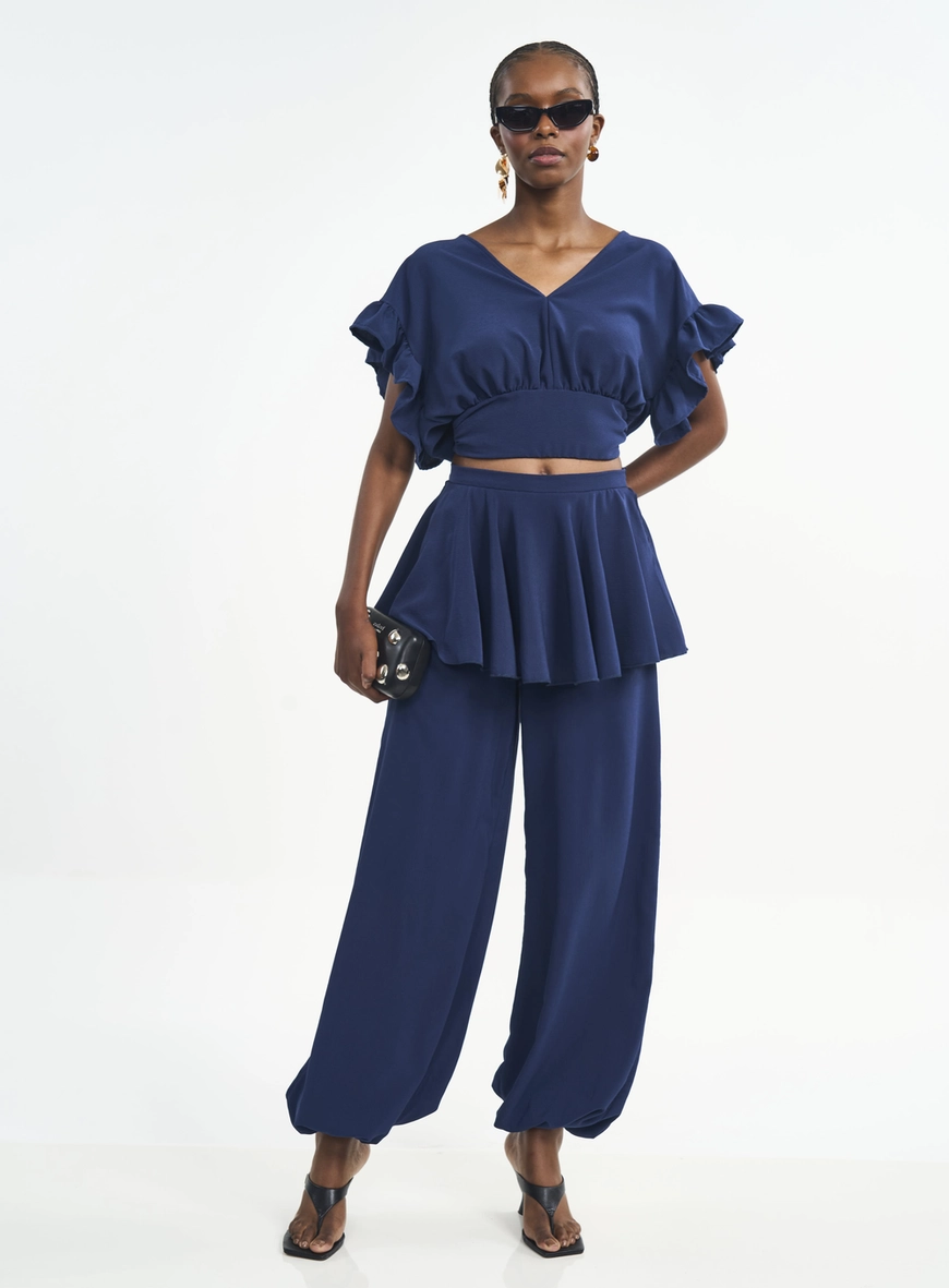 Calça Feminina Pantalona Com Peplum