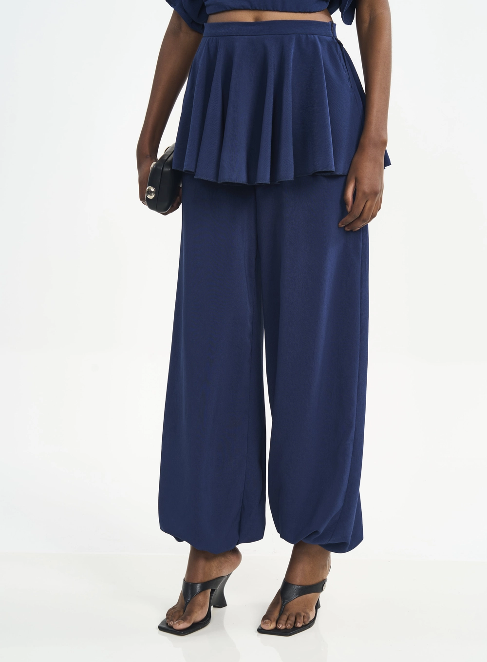 Calça Feminina Pantalona Com Peplum Azul