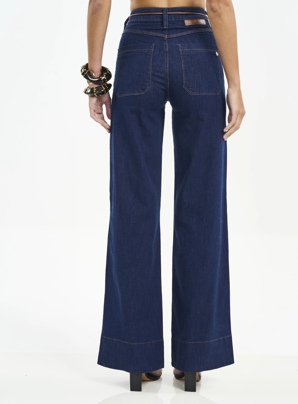Calça Feminina Jeans Juliette Wide Leg Com Cordão Índigo