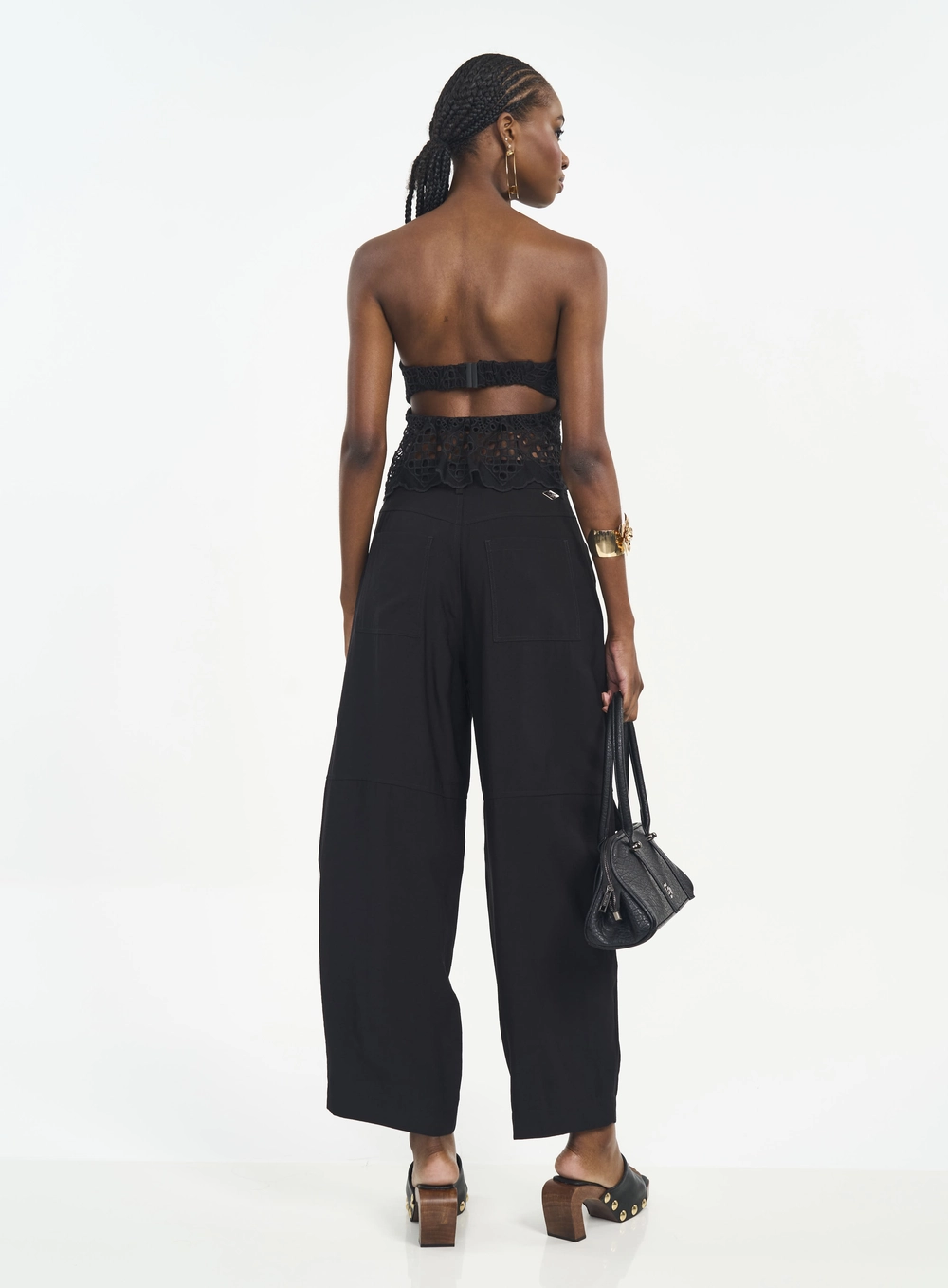 Calça Feminina Cargo Com Botões Preto