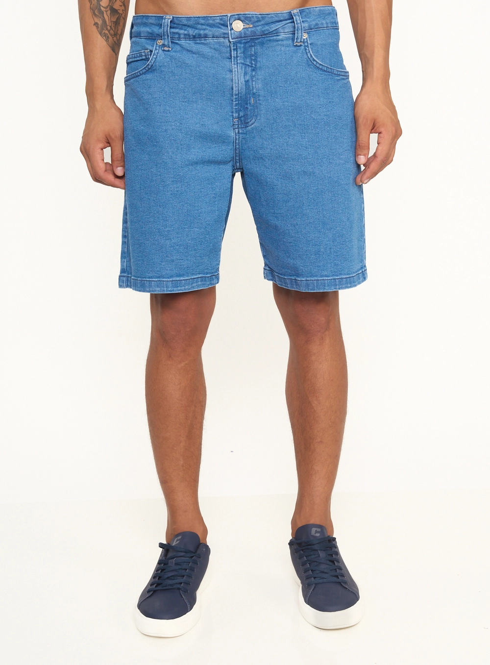Bermuda Reta Jeans Com Bolsos Índigo
