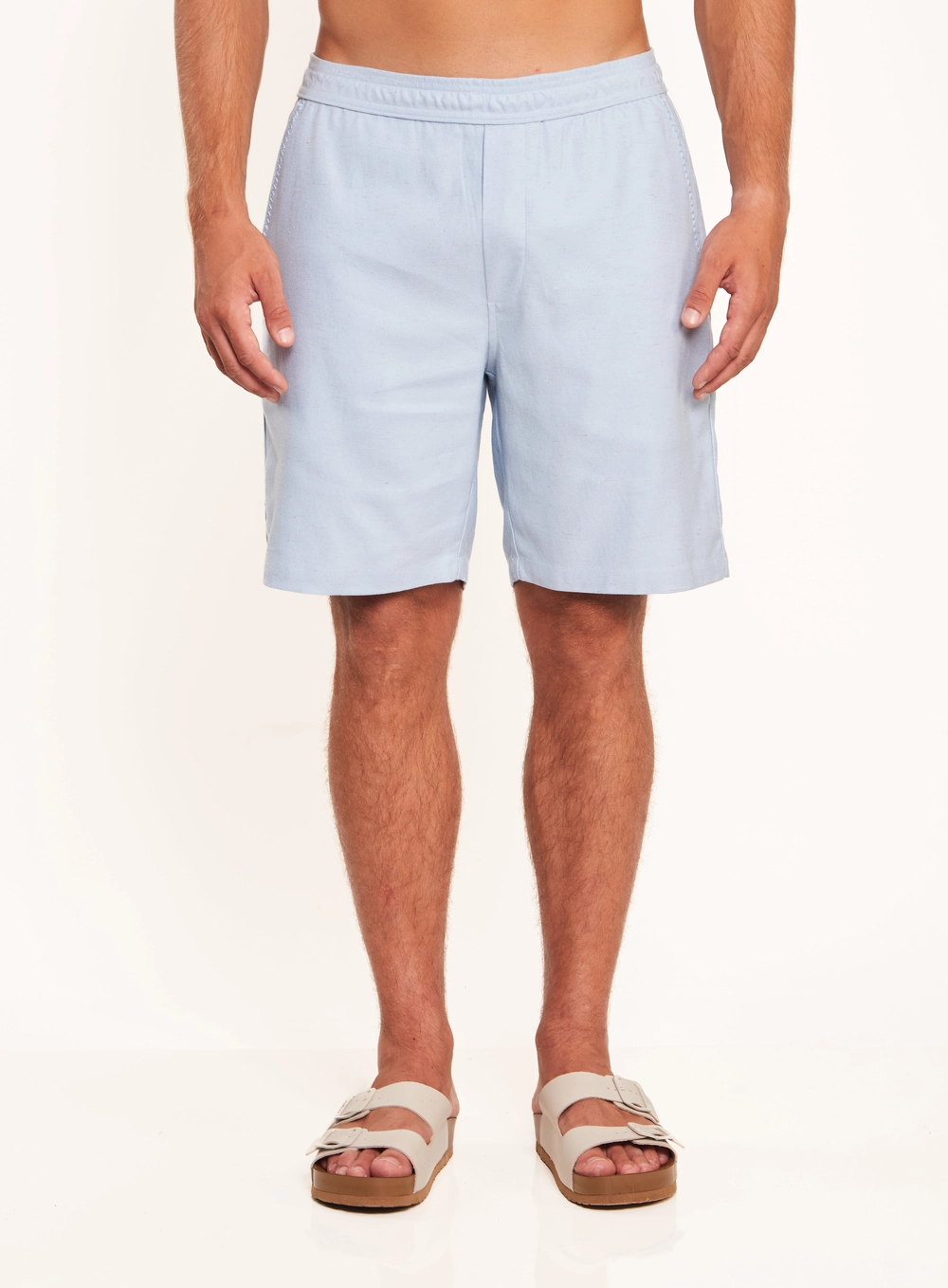 Bermuda Regular Com Cós Elástico E Bolsos Azul