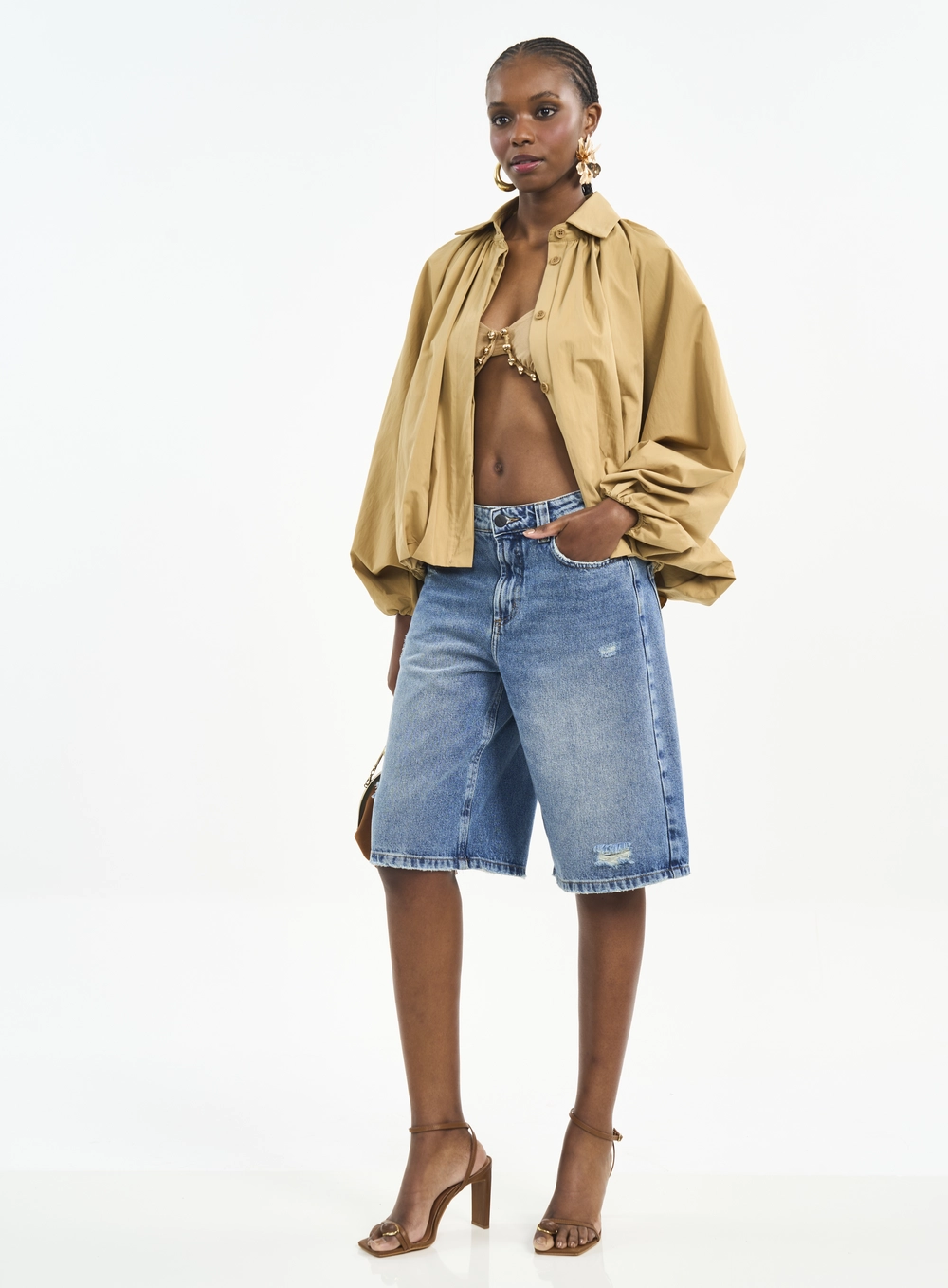 Bermuda Jeans Com Detalhe Utilitário Índigo