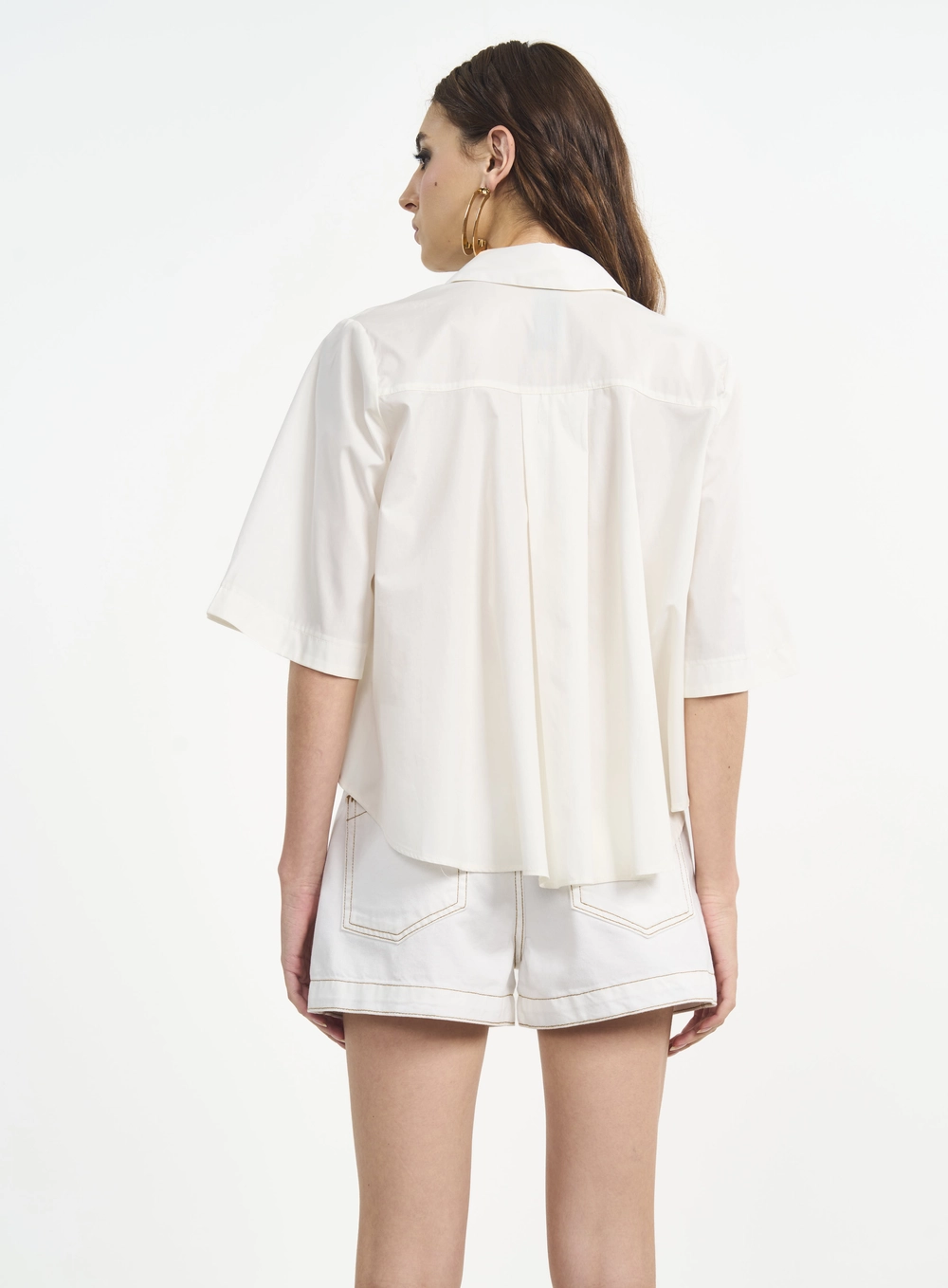 Camisa Cropped Com Logo E Manga Ampla Off Shell