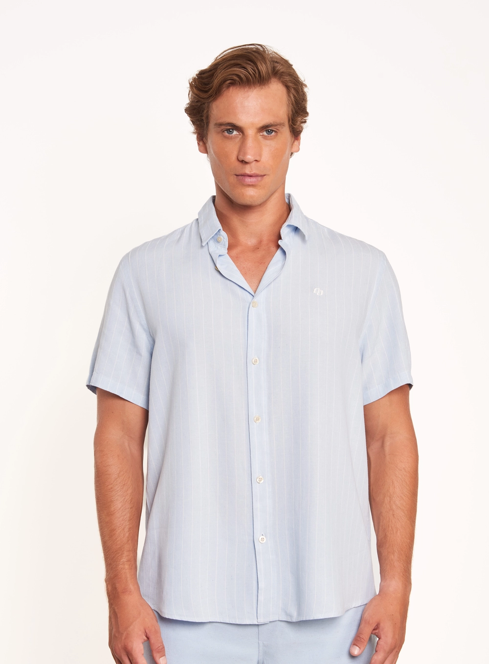 Camisa Masculina Manga Curta Com Listras Estampados