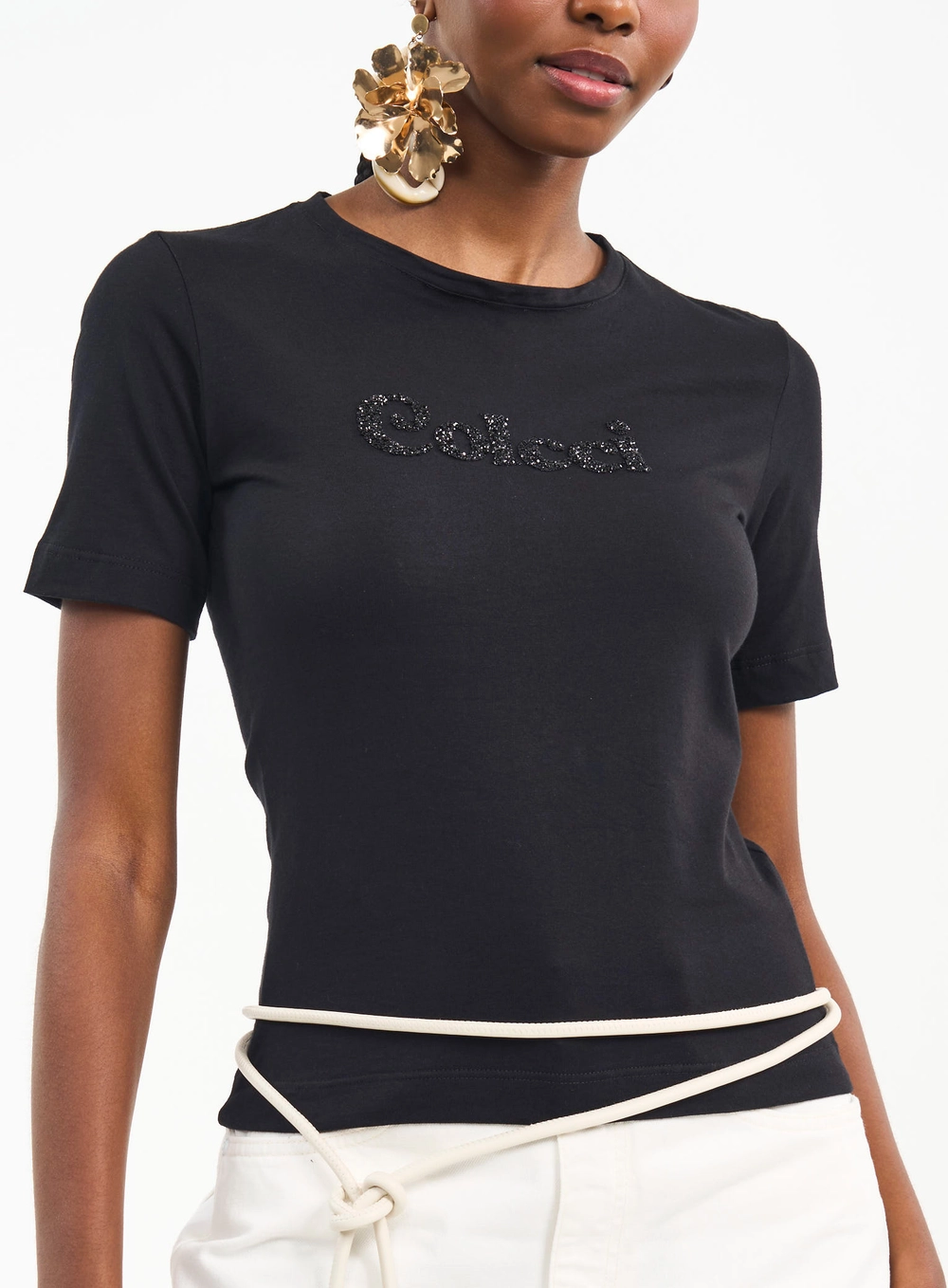 Camiseta Com Logo Em Brilho Preto