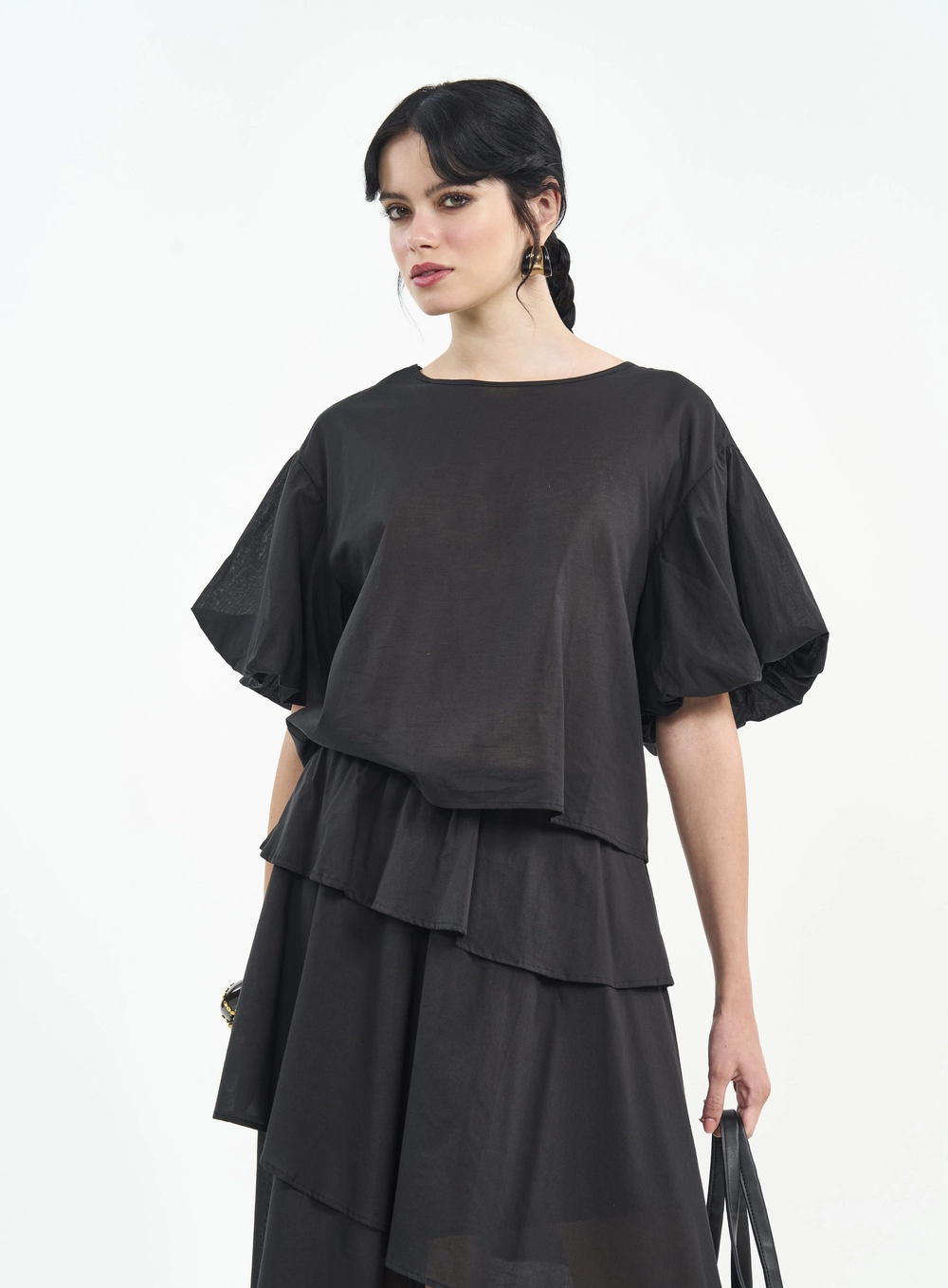 Camiseta Com Mangas Bufantes Preto