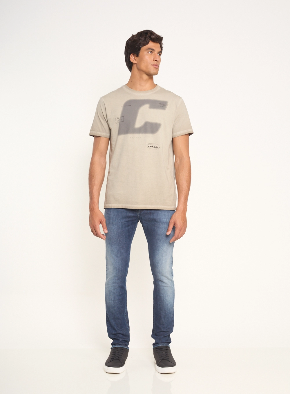 Camiseta Masculina Com Estampa E Efeito Estonado Bege