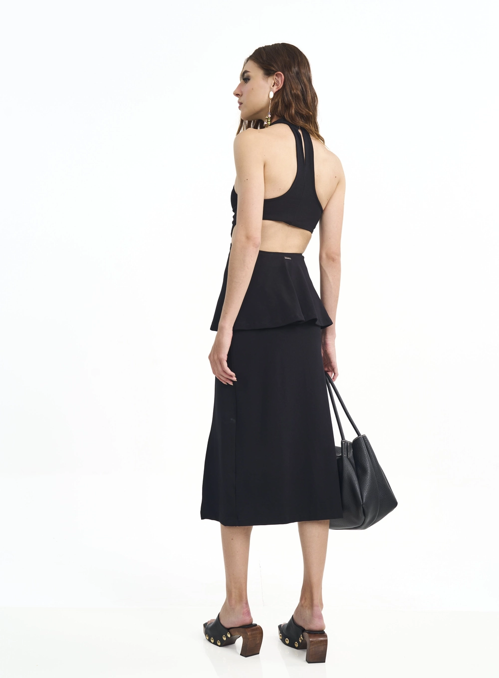 Blusa Halter Com Recortes E Peplum Preto