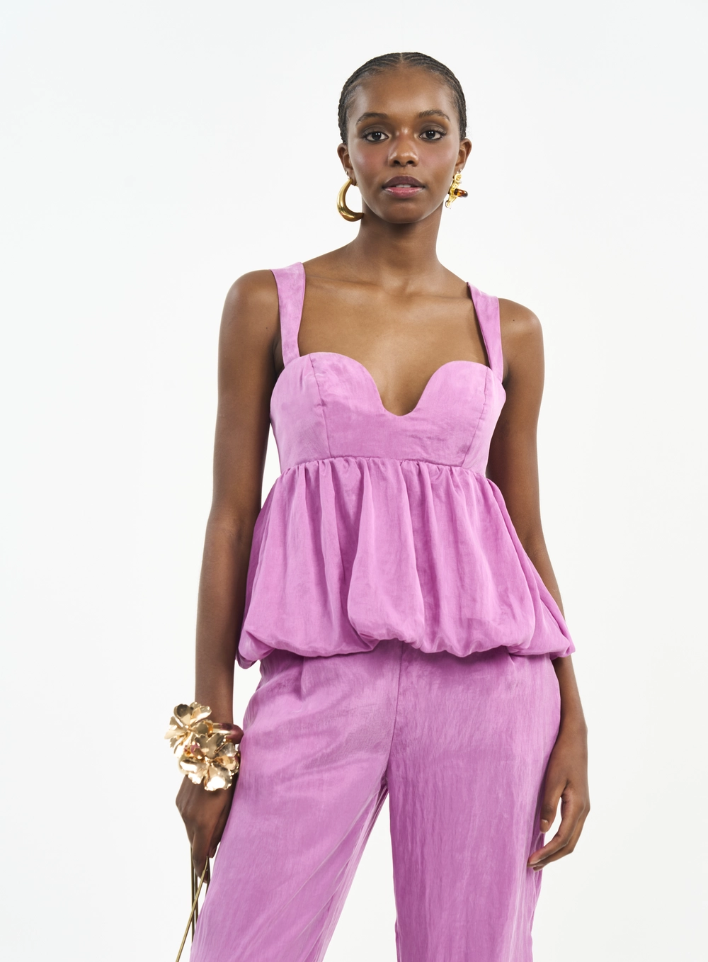 Blusa Com Decote Coração E Barra Balonê Roxo