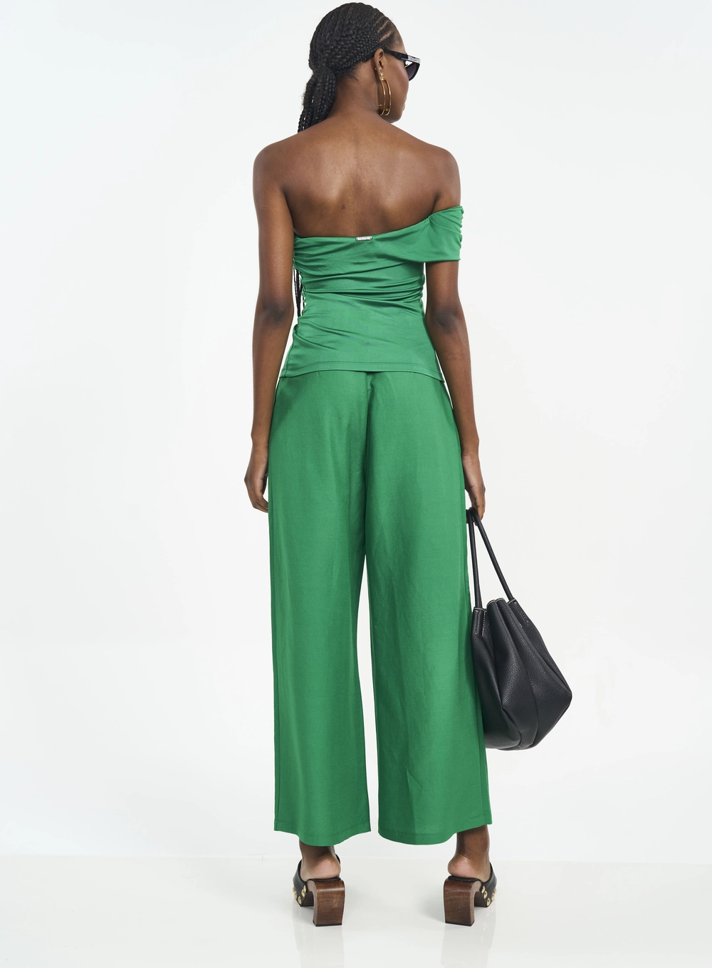 Blusa De Um Ombro Só Com Franzido Verde Vanity