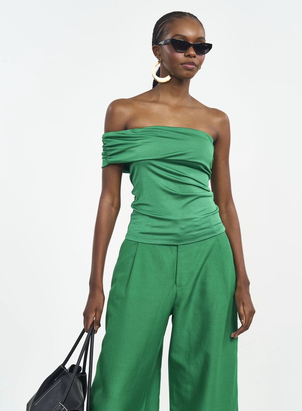 Blusa De Um Ombro Só Com Franzido Verde Vanity