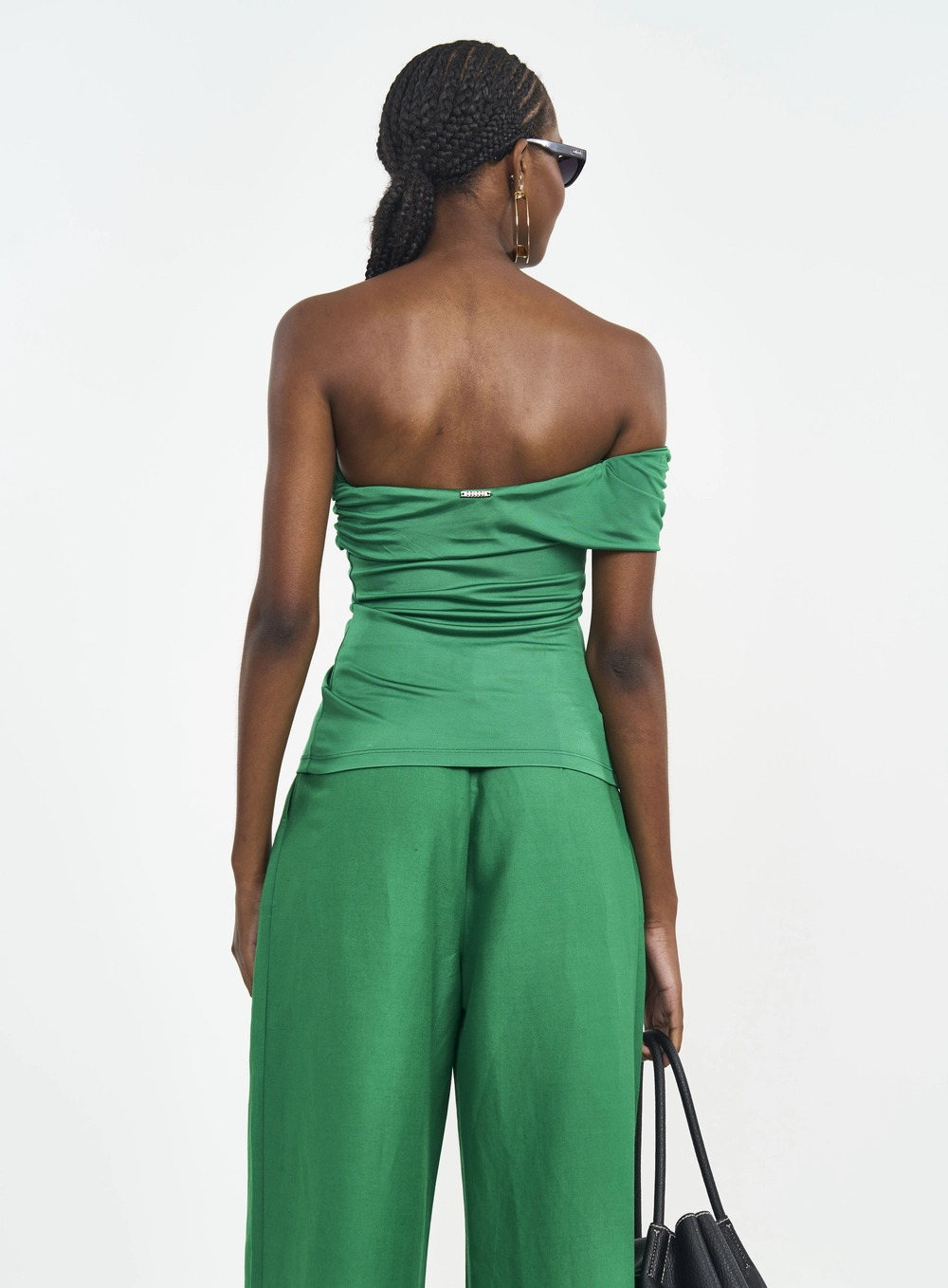 Blusa De Um Ombro Só Com Franzido Verde Vanity