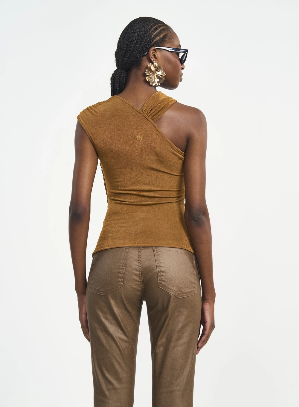 Blusa Slim Decote Transpassado Marrom