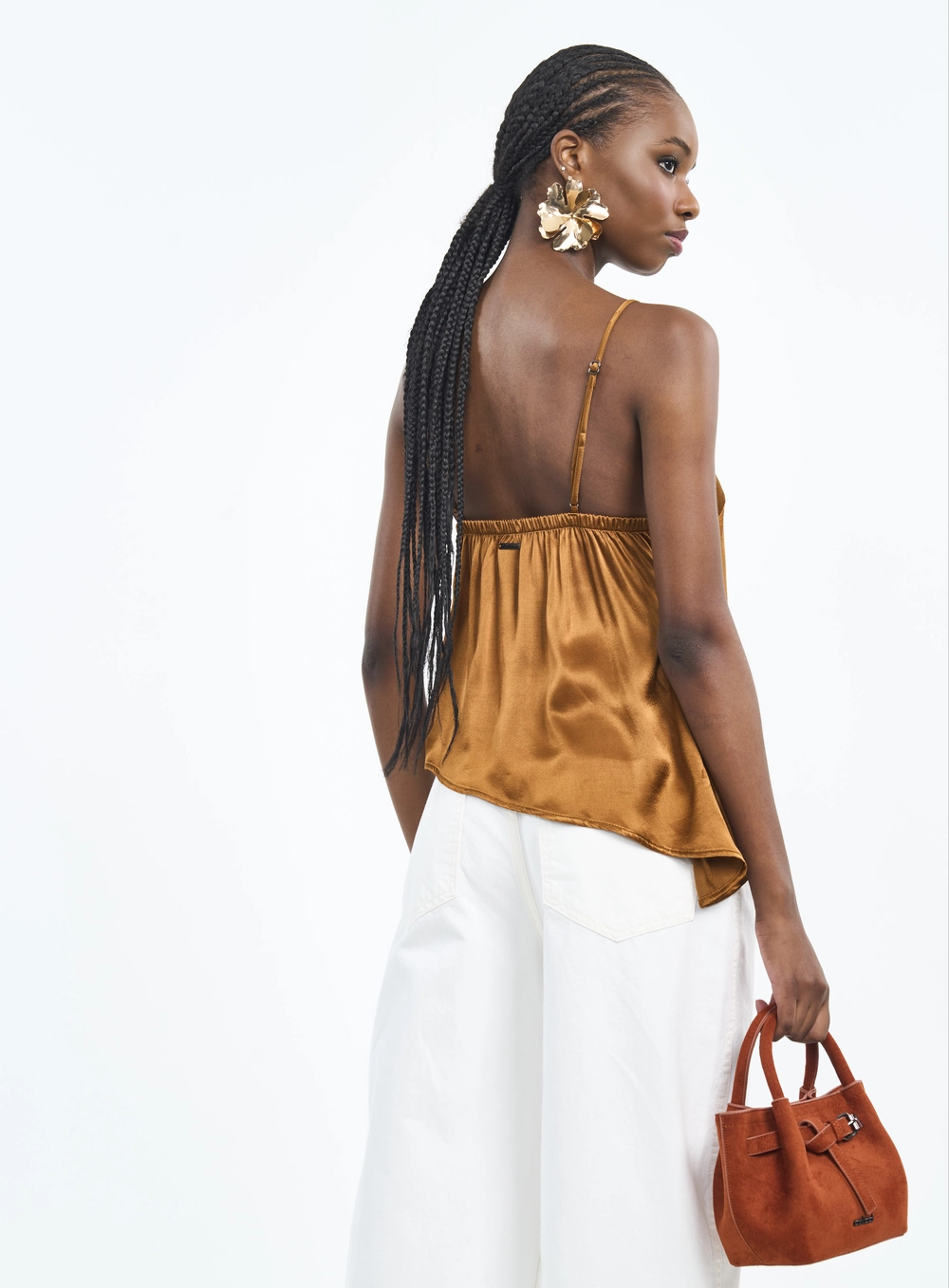 Blusa Com Alças Finas E Assimetria Marrom