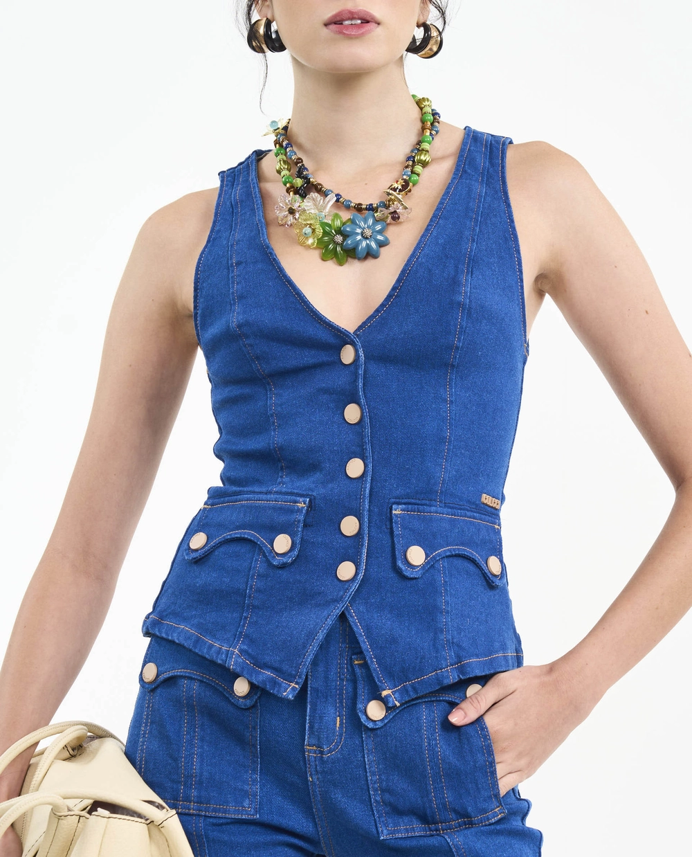 Blusa Jeans Com Botões E Lapelas Índigo
