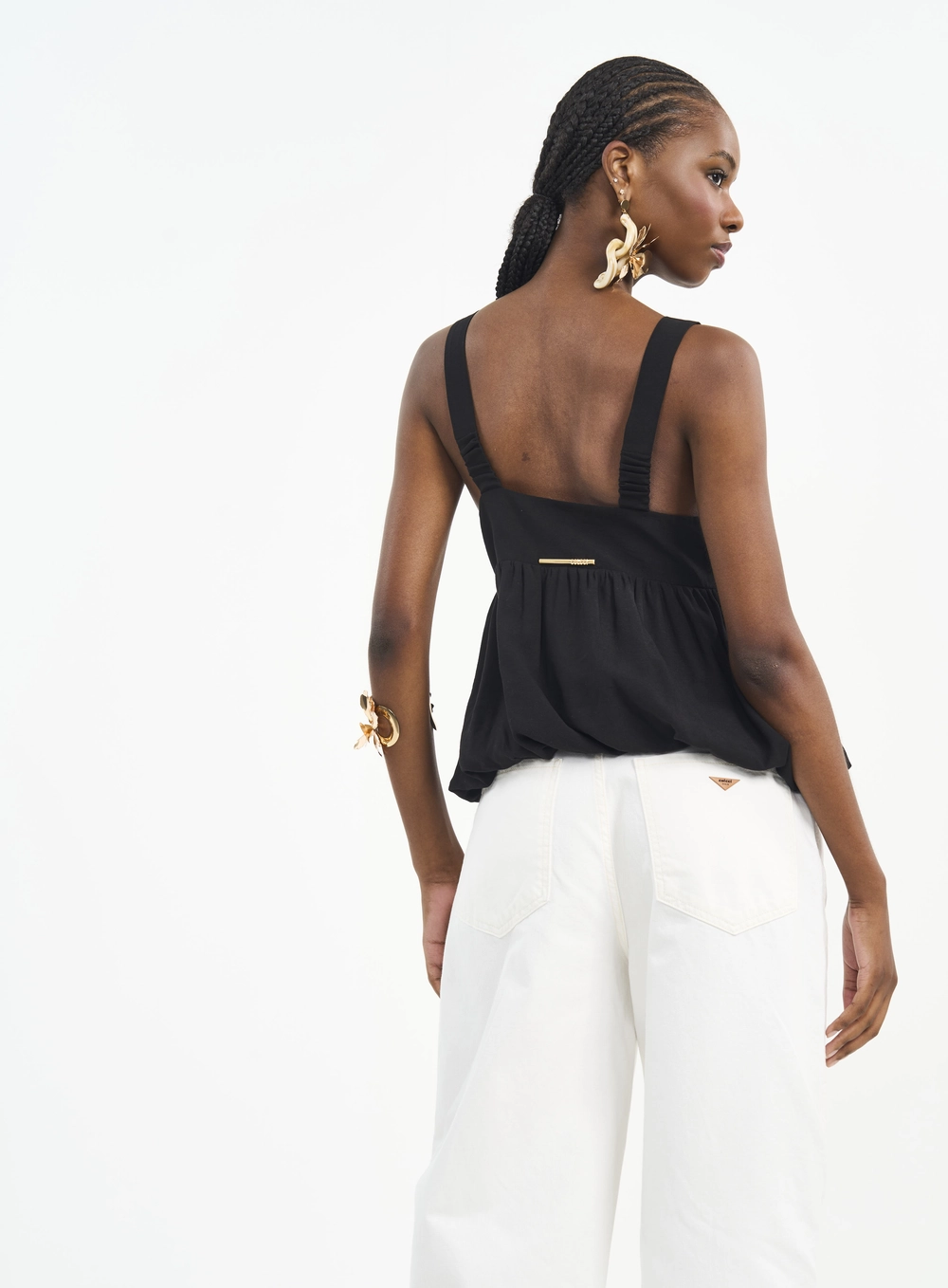 Blusa Decote V Com Alças E Barra Balonê Preto