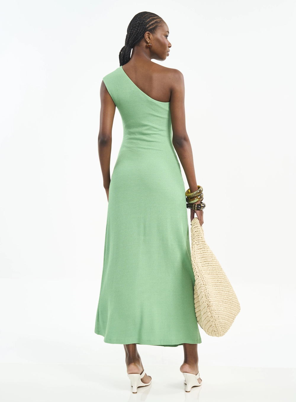 Vestido Midi Um Ombro Só Com Torção Verde Veggir