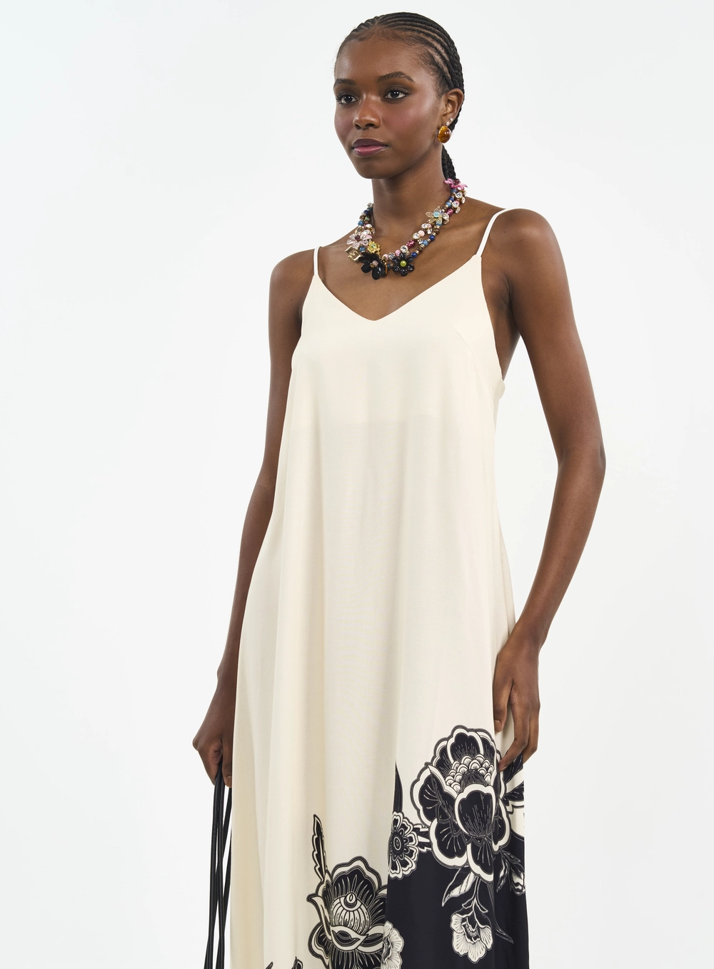 Vestido Midi Com Estampa Localizada E Renda Off