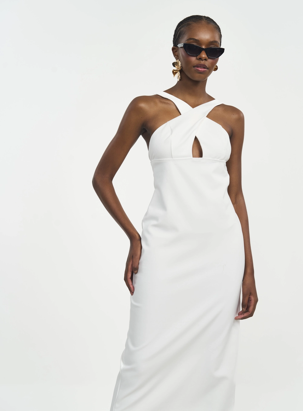 Vestido Midi Com Transpasse E Recorte Off Shell