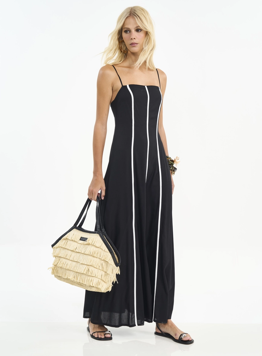 Vestido Longo Com Listras E Alças Finas