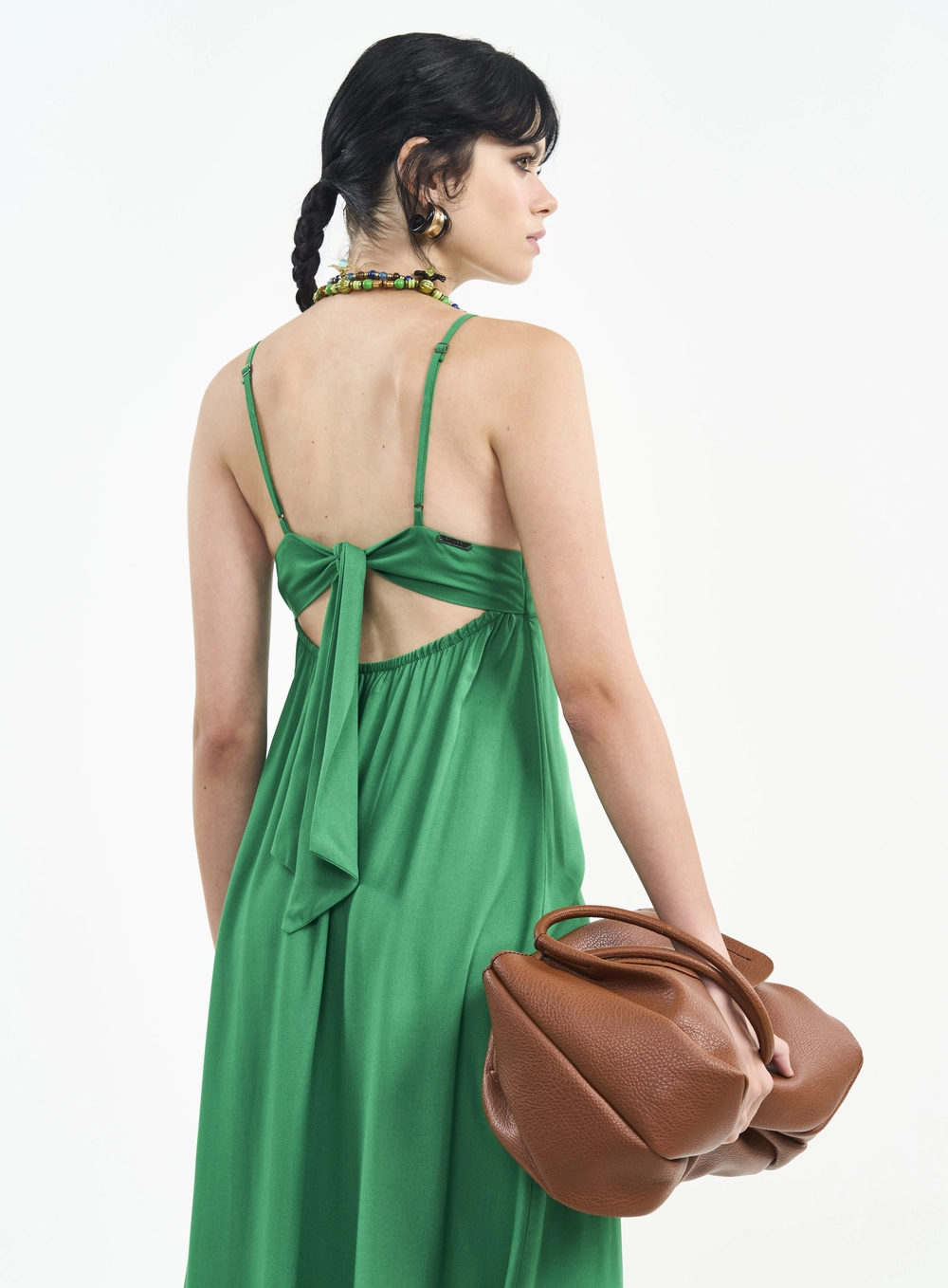 Vestido Midi Com Alças E Amarração Verde Vanity