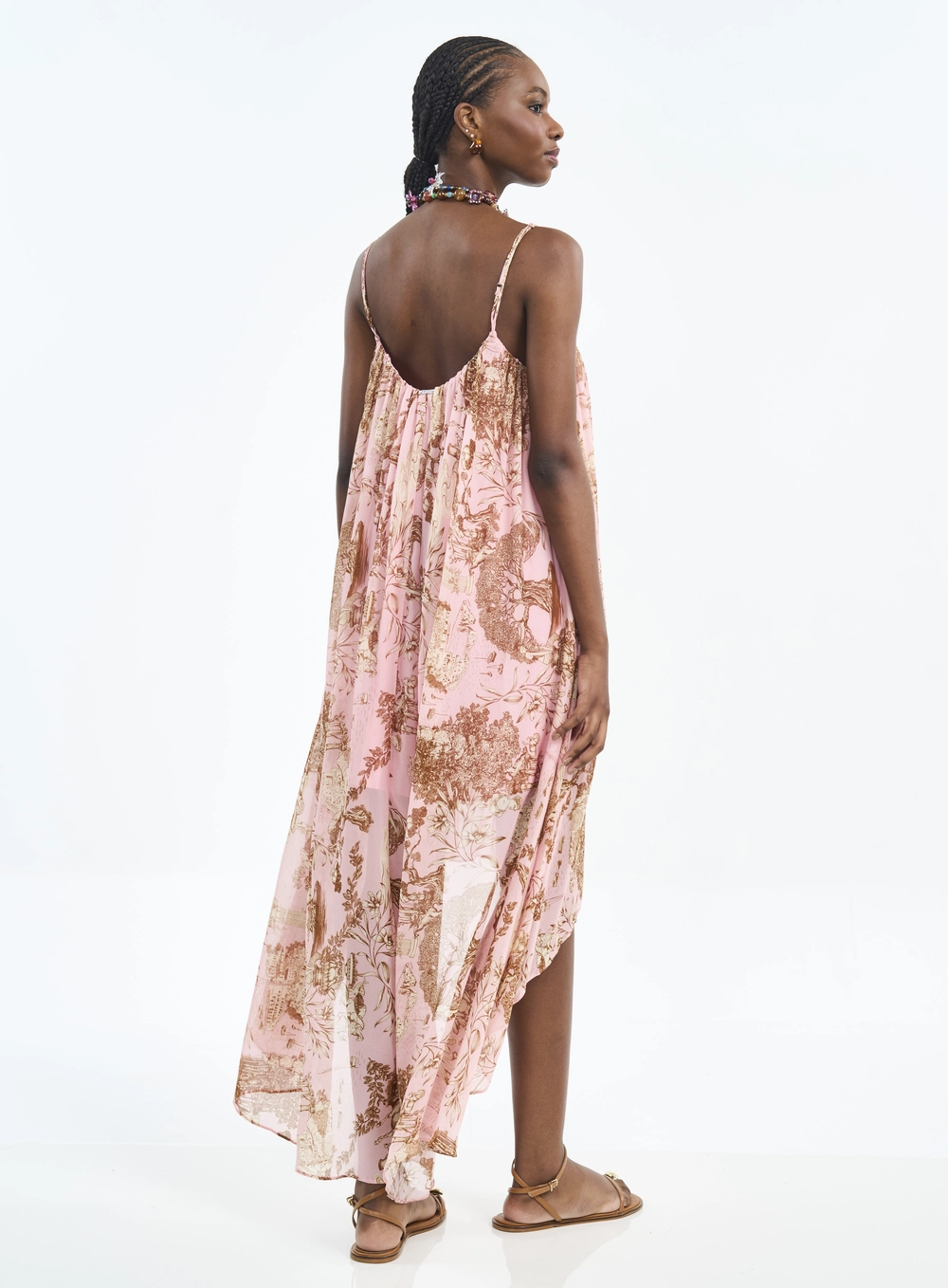 Vestido Midi Estampado Com Barra Assimétrica Estampados