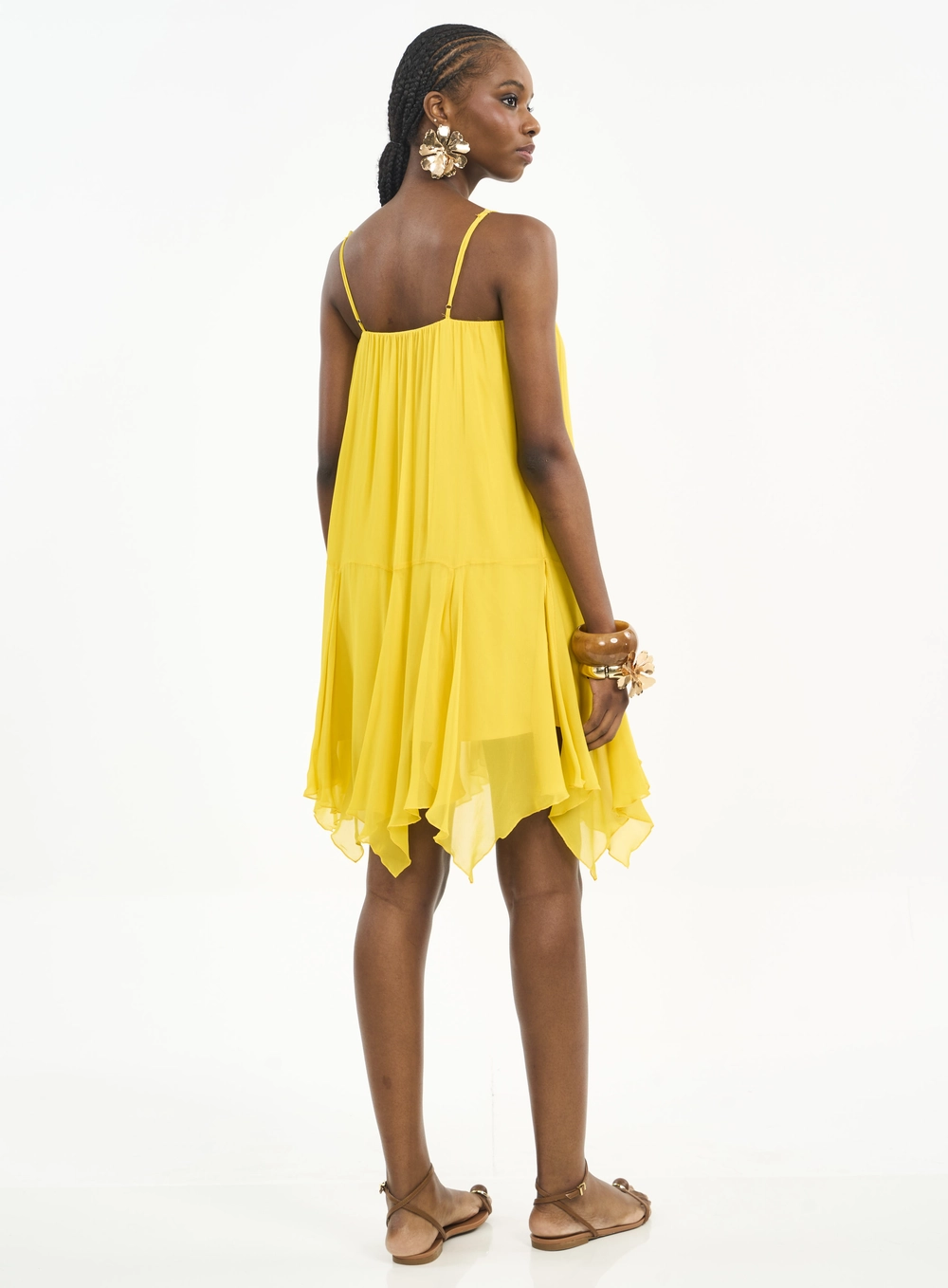 Vestido Curto Com Alças E Pontas Amarelo