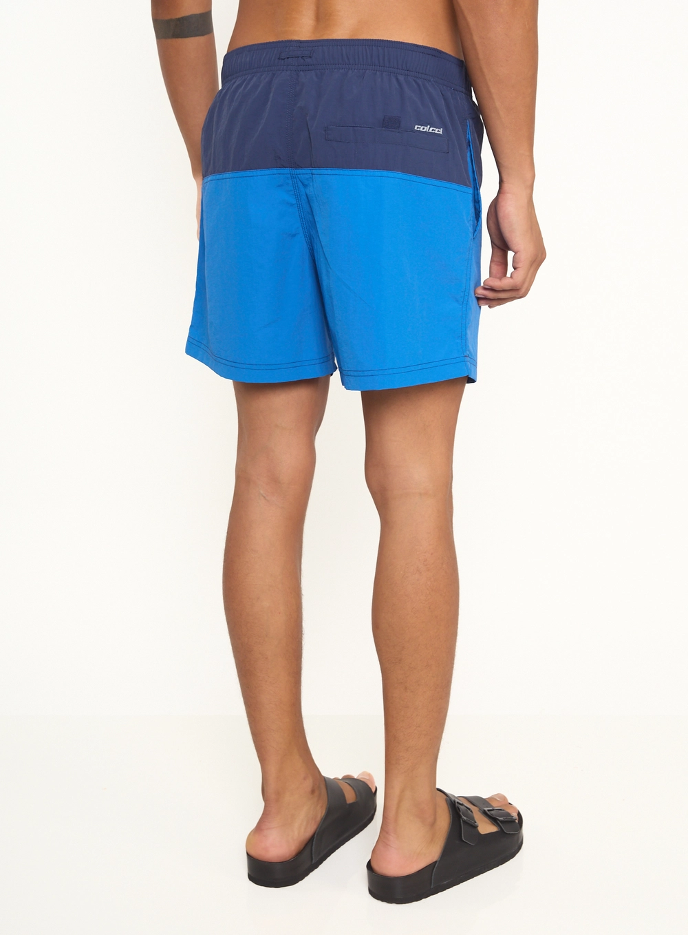 Beachshort Bicolor Com Amarração E Bolsos Azul