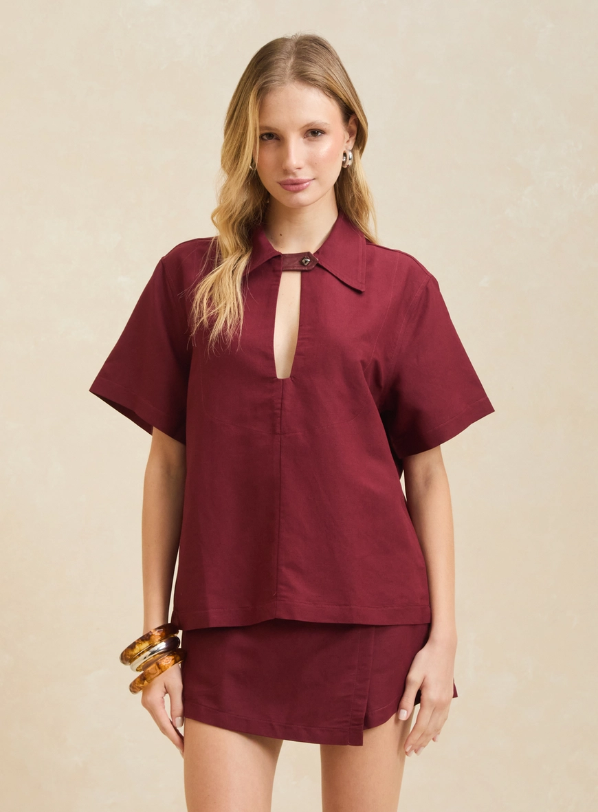 Camisa Alfaiataria Feminina Reta Vermelho 3