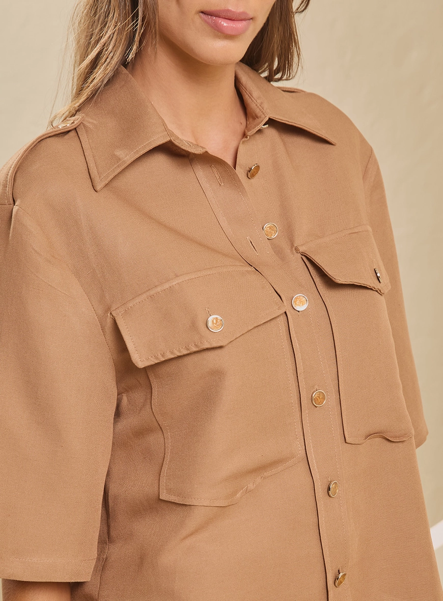 Camisa Feminina Cargo Over Trapézio Marrom 3
