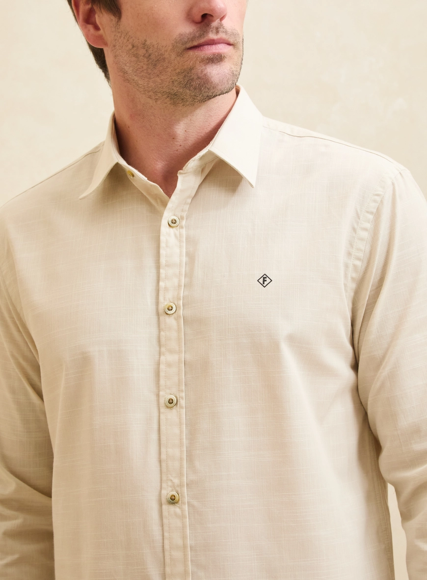 Camisa Masculina Relax Manga Longa Bege 4