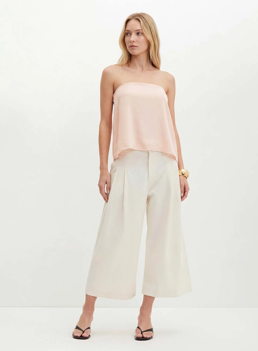 Calça Feminina Com Pregas Frontais - Pantacourt Bege 3
