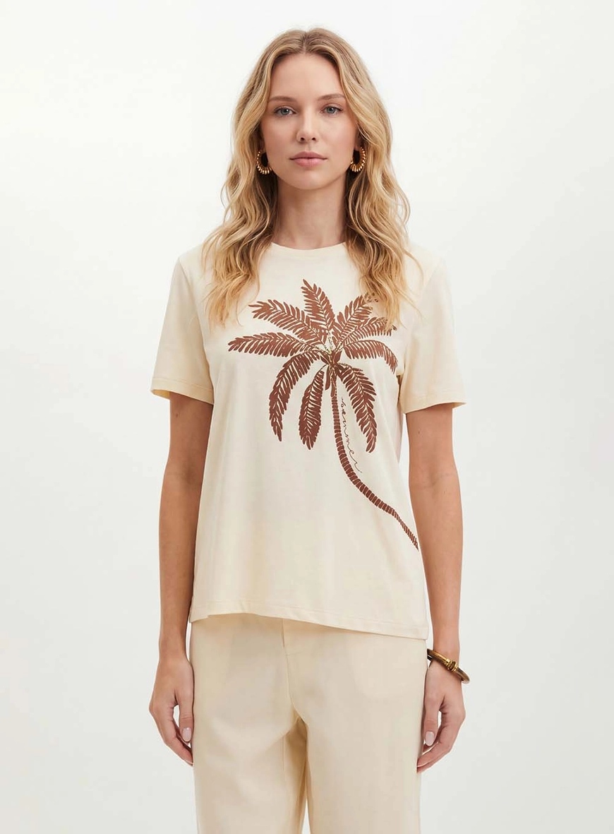 Camiseta Feminina Estampada - Comfort Bege 1