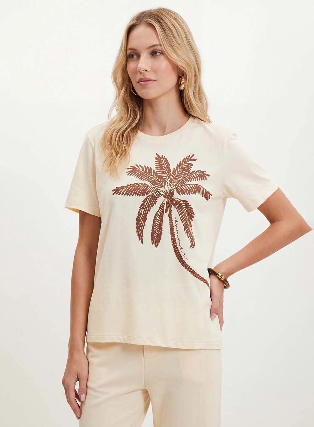 Camiseta Feminina Estampada - Comfort Bege 4