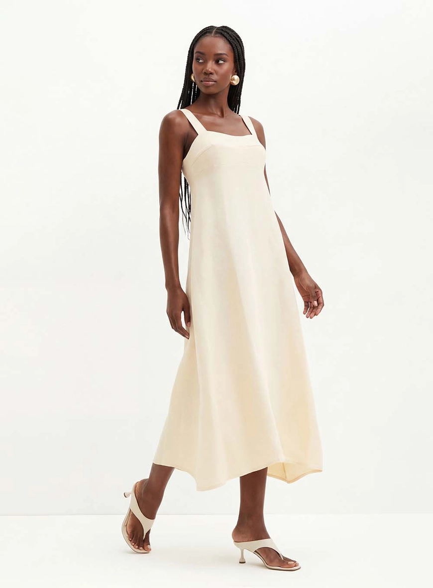 Vestido Midi Com Costas Vazadas - Evasê Bege 3