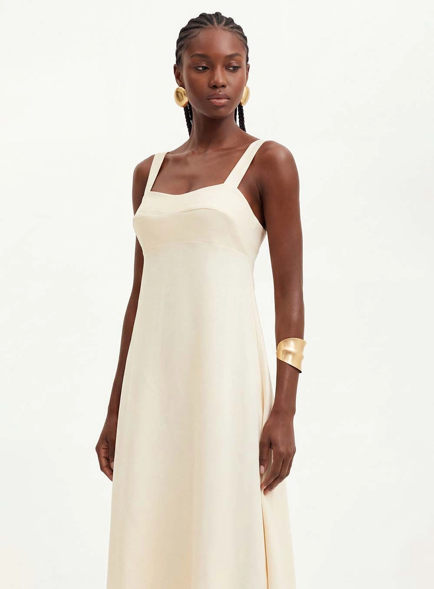Vestido Midi Com Costas Vazadas - Evasê Bege 4