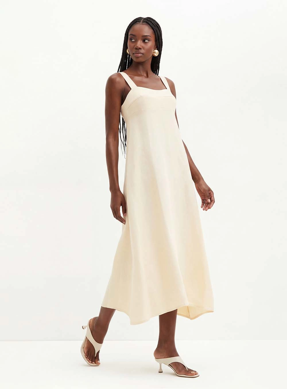 Vestido Midi Com Costas Vazadas - Evasê Bege 3