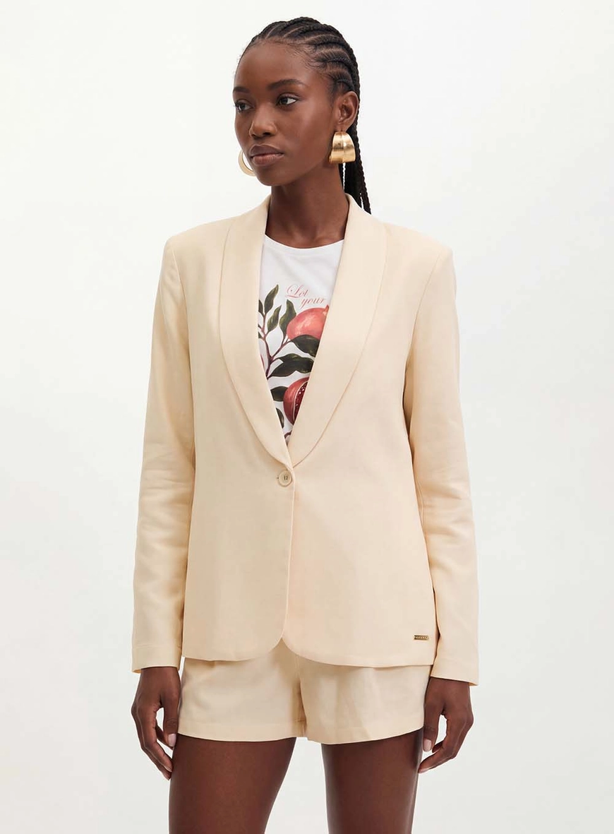 Blazer Feminino Com Lapela E Botão - Regular Bege 4