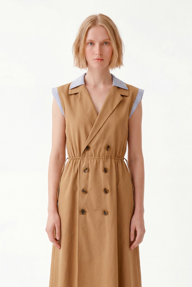 Vestido Midi Alfaiataria Comfort Bege 6