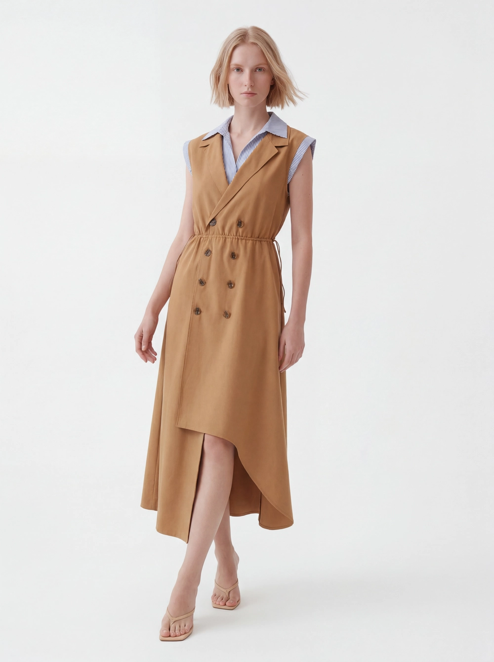 Vestido Midi Alfaiataria Comfort Bege 1