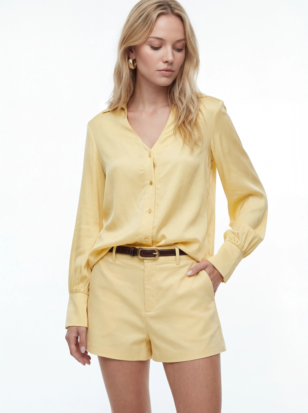 Camisa Feminina Com Botões - Comfort AMARELO 4
