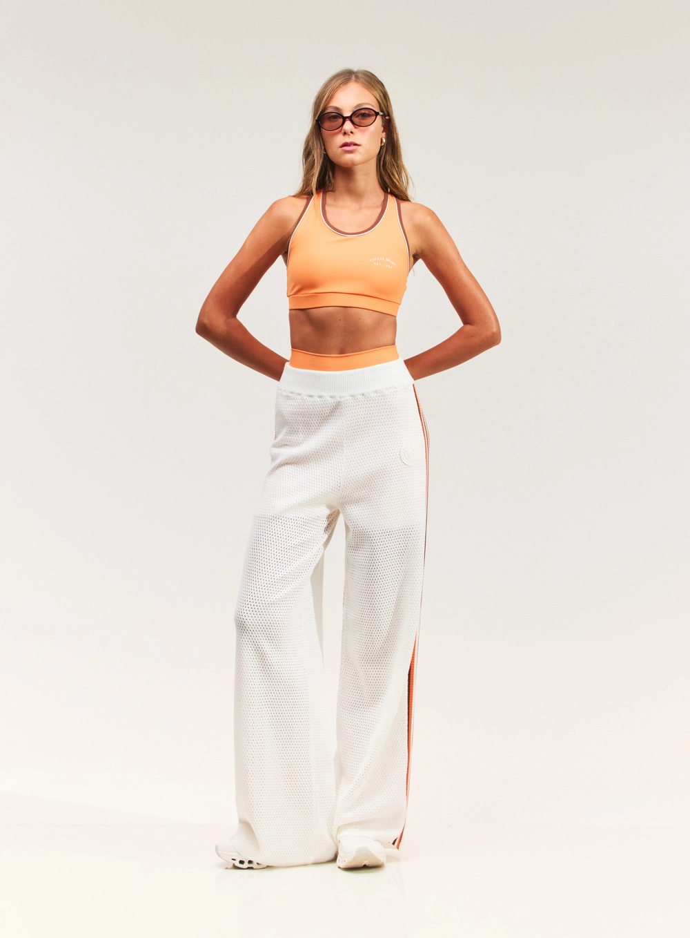 Calça Wide Leg Com Listras Laterais Branco