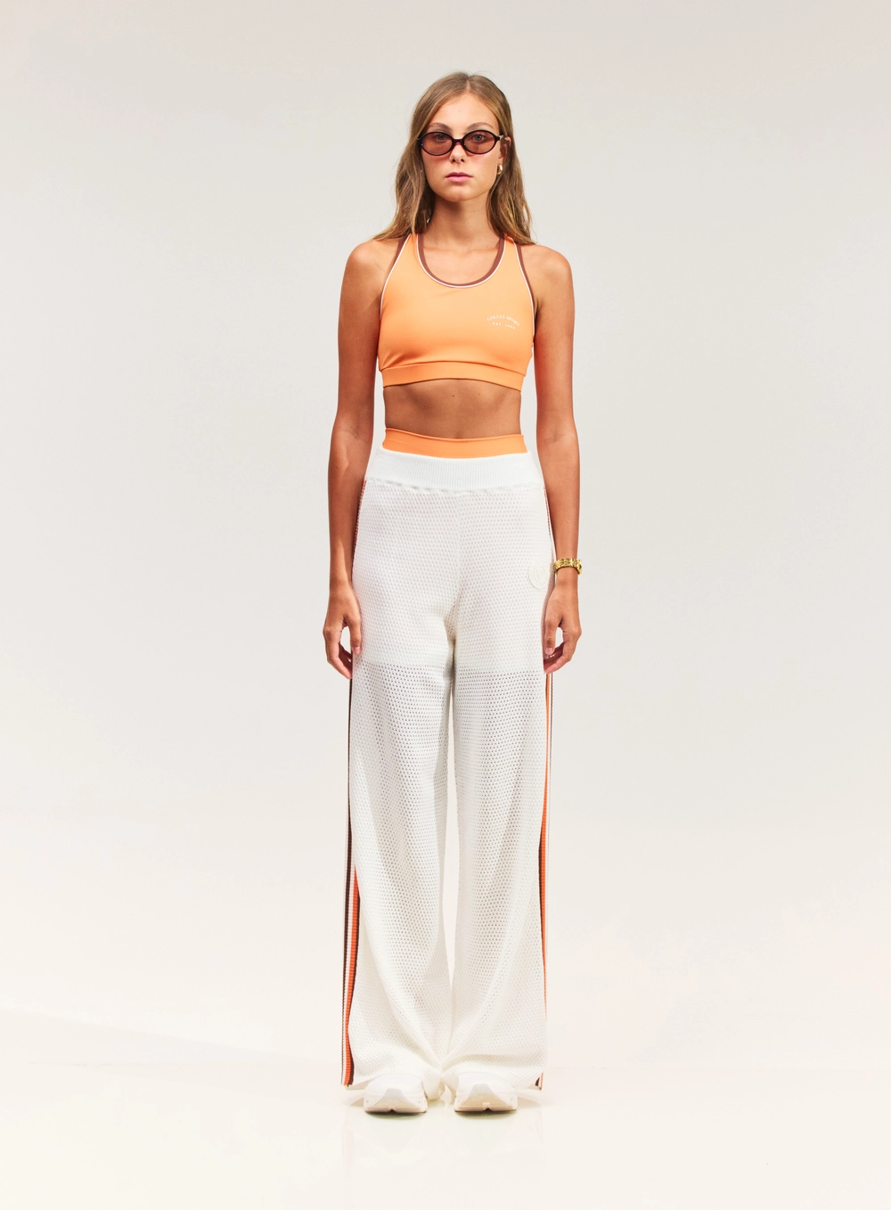 Calça Wide Leg Com Listras Laterais Branco
