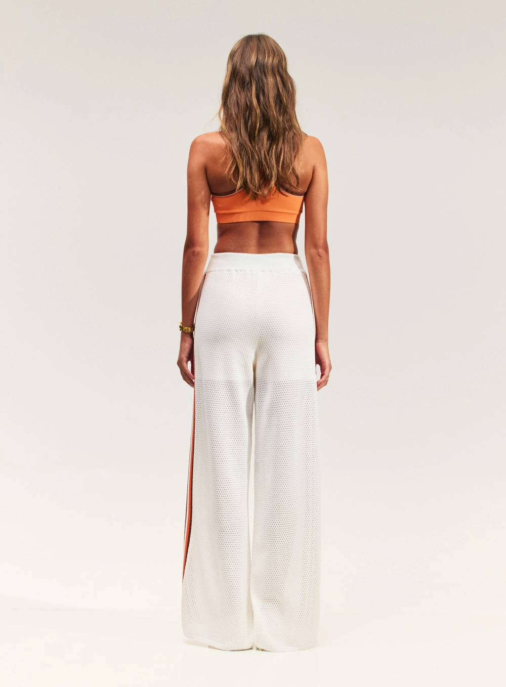 Calça Wide Leg Com Listras Laterais Branco