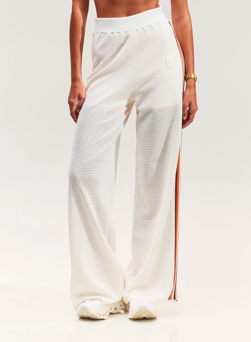 Calça Wide Leg Com Listras Laterais Branco