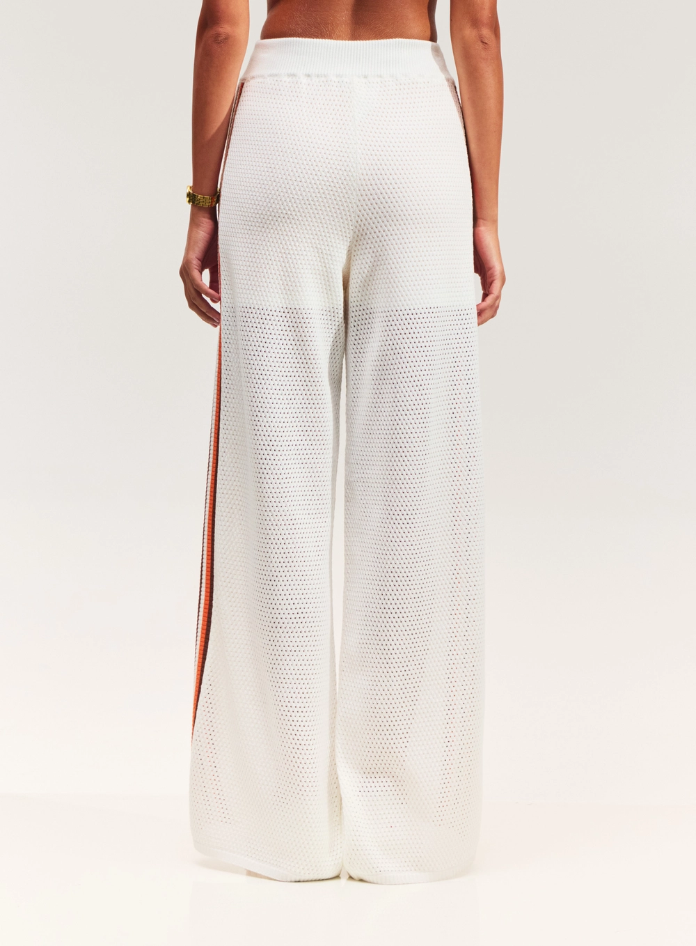 Calça Wide Leg Com Listras Laterais Branco
