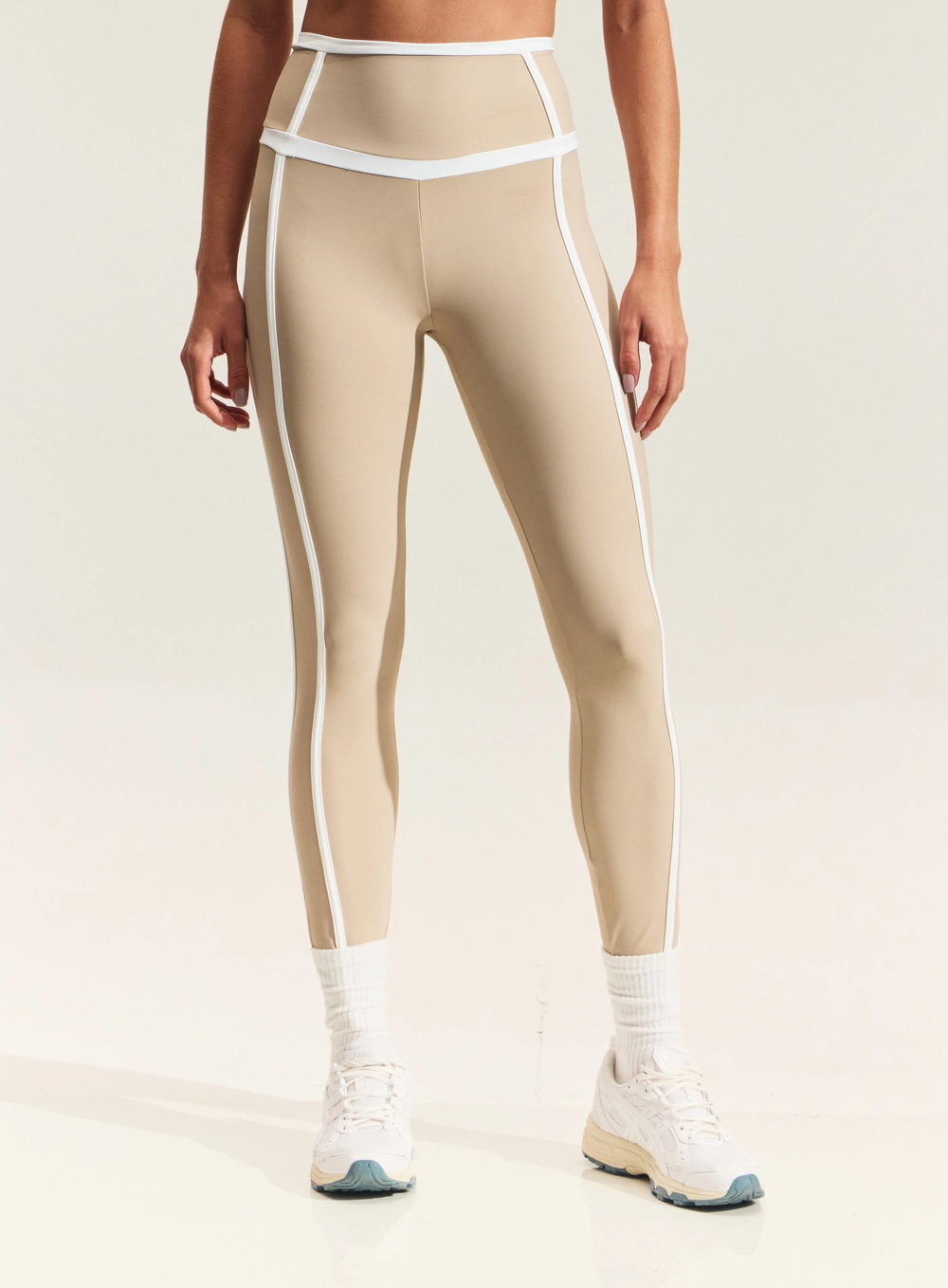 Calça Legging Sport Com Cós Alto Bege